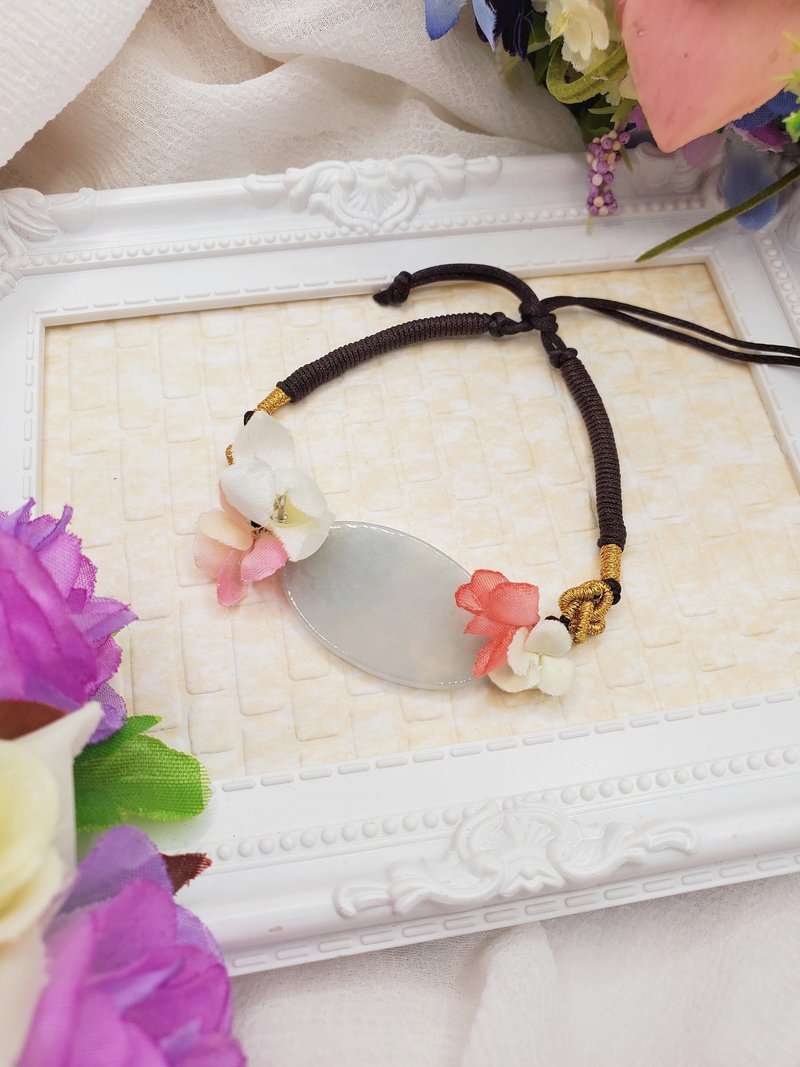 天然A货翡翠冰种意境云层棉无事牌设计款手牌 - 手链/手环 - 宝石 