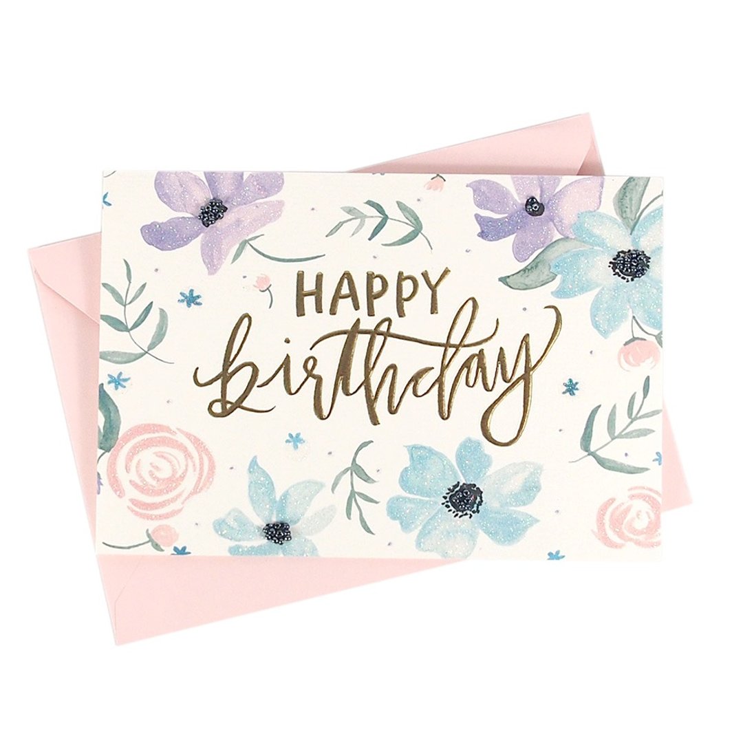 水彩亮粉庆祝生日快乐【Hallmark-Signature 手工系列 生日祝福】 - 卡片/明信片 - 纸 多色