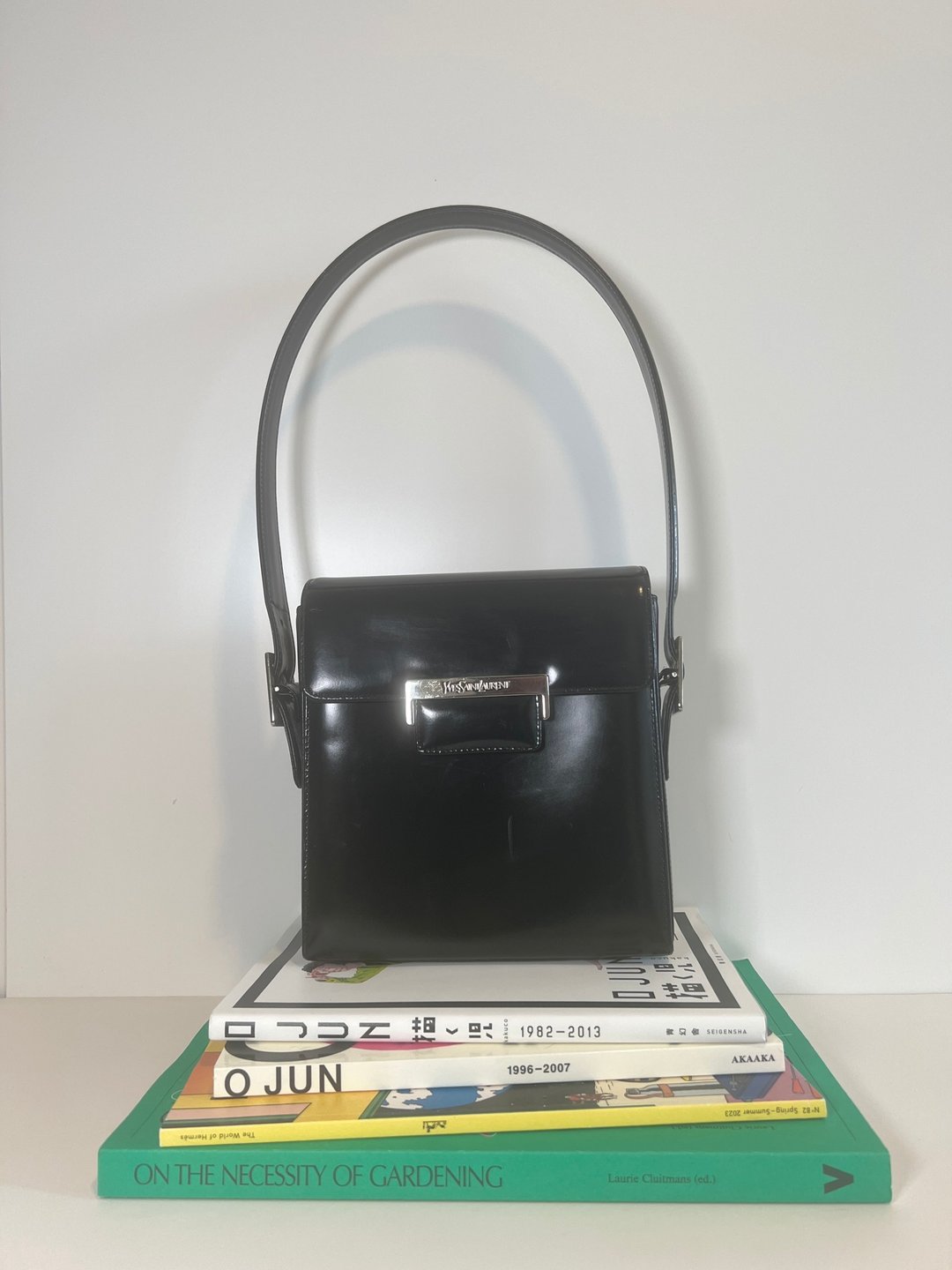 YSL气质黑色皮革肩背包手提手挽袋 有外袋内袋 日本中古vintage - 手提包/手提袋 - 真皮 黑色