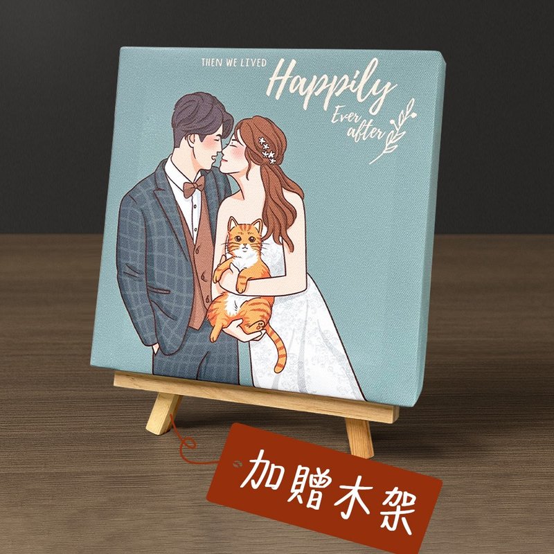 定制化礼物【结婚/情人节礼物】似颜绘无框画 - 加赠立架和干燥花卡 - 订制画像 - 防水材质 卡其色