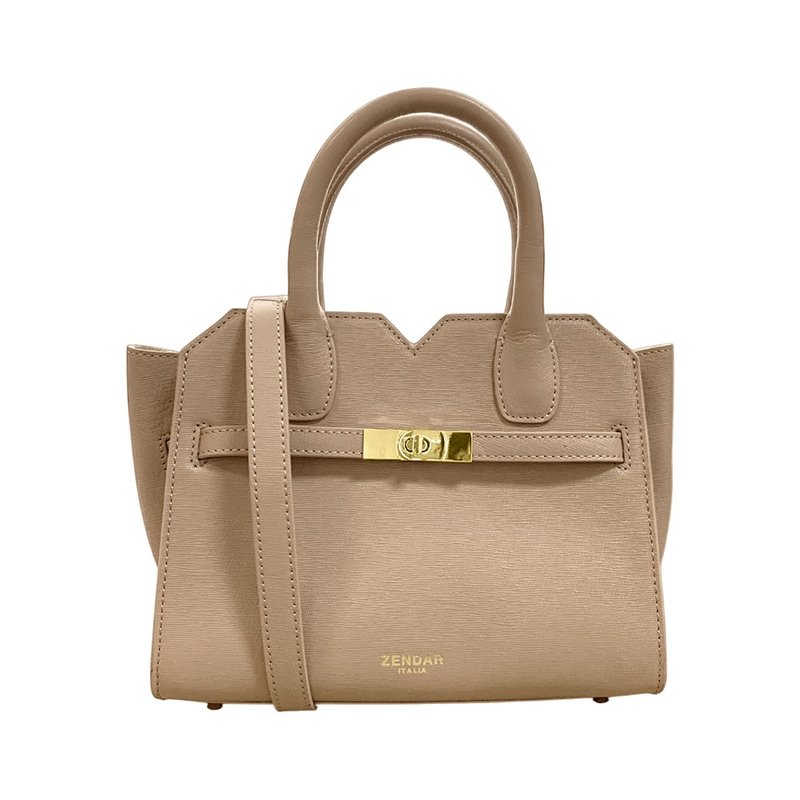 ZENDAR 限量1折  顶级小牛皮手提包肩背包 全新专柜展示品 杏色 - 侧背包/斜挎包 - 真皮 