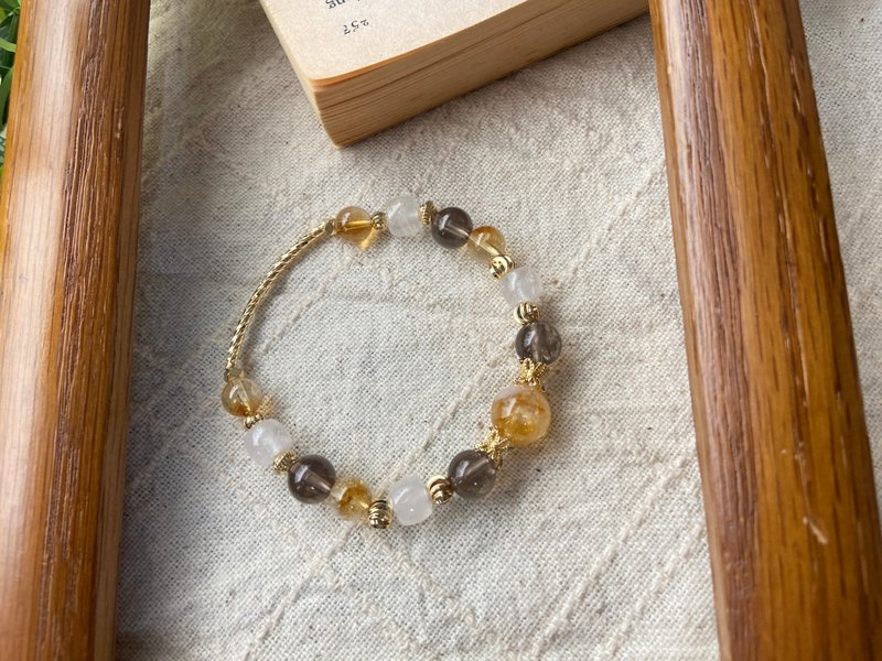 美拉德。招财。解忧。全面守护。黄塔晶/淡茶晶/白幽灵 - 手链/手环 - 水晶 咖啡色