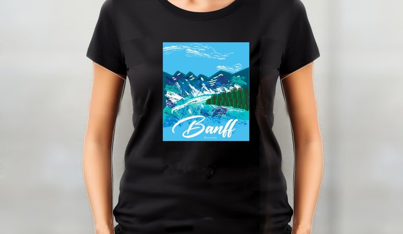 小饭团  旅行记忆_加拿大班夫国家公园  黑色中性短 T - 男装上衣/T 恤 - 棉．麻 白色