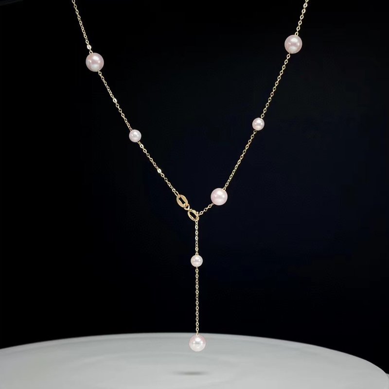 两戴款满天星Akoya天然珍珠真珠珍珠项链18K金项链 - 项链 - 珍珠 金色