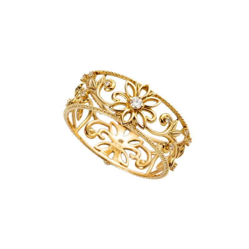 18K 藤蔓花镂空钻戒 - 戒指 - 贵金属 金色