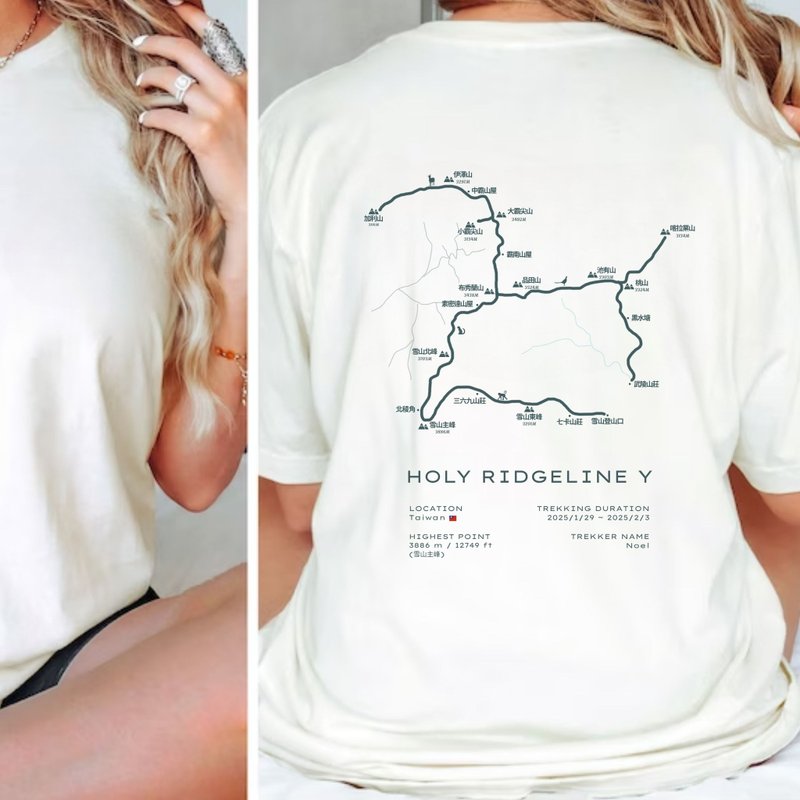 路线系列 圣棱线Y 台湾百岳山系 登山户外旅行 中性短袖上衣 - 女装 T 恤 - 棉．麻 白色