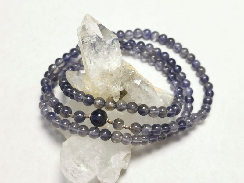 堇青石三圈手链/高透/4mm+6mm主珠/纯银手工珠 - 手链/手环 - 水晶 蓝色