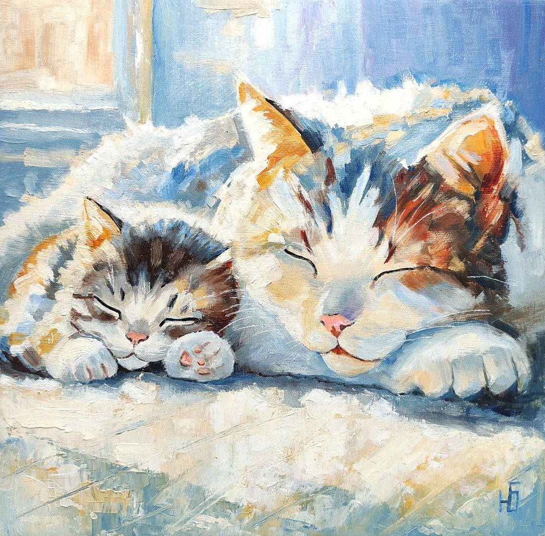 睡猫与小猫原创油画可爱宠物肖像艺术油画，油画原作 - 海报/装饰画/版画 - 其他材质 多色