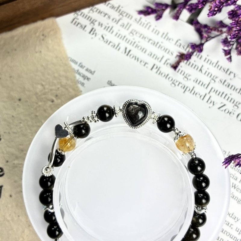 原创设计 金曜之心 天然水晶手链| 金运石 黄水晶 金曜石 能量水 - 手链/手环 - 水晶 黑色