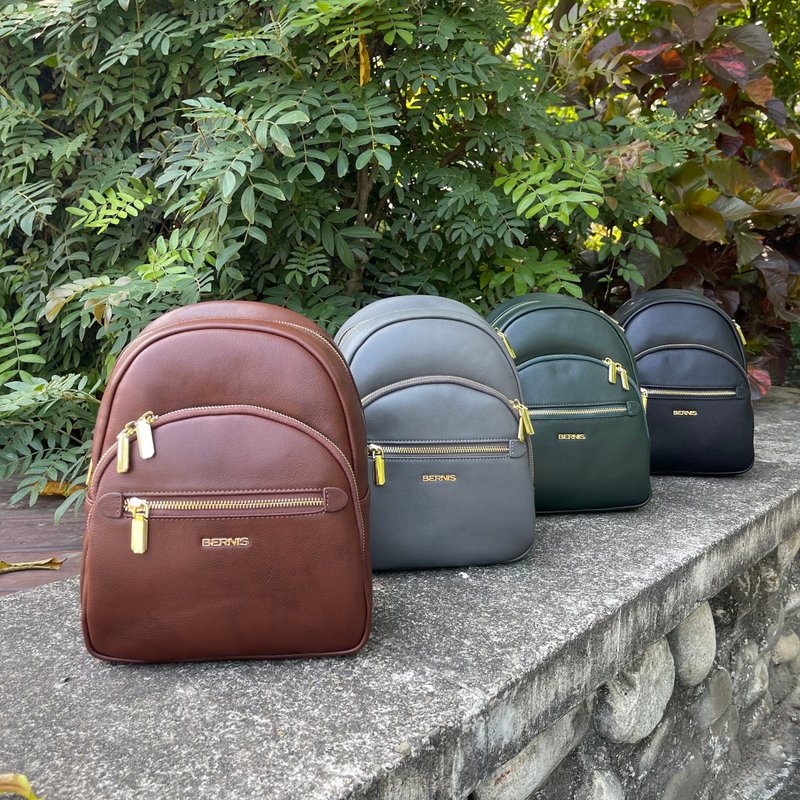 后背包 细纹系列 light皮革后背包-咖啡色 - 后背包/双肩包 - 真皮 咖啡色