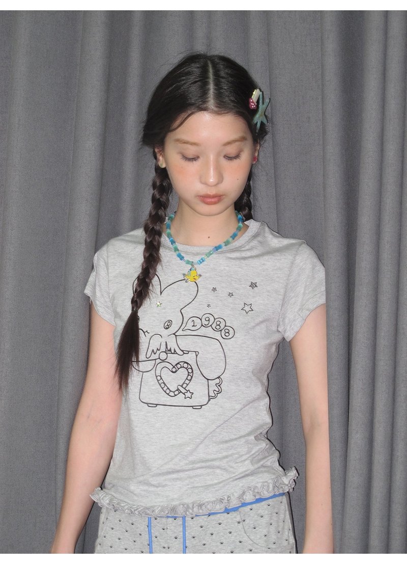 oddmaker*联名烫银贴钻花边短袖T恤女夏季圆领插画上衣 - 女装 T 恤 - 棉．麻 