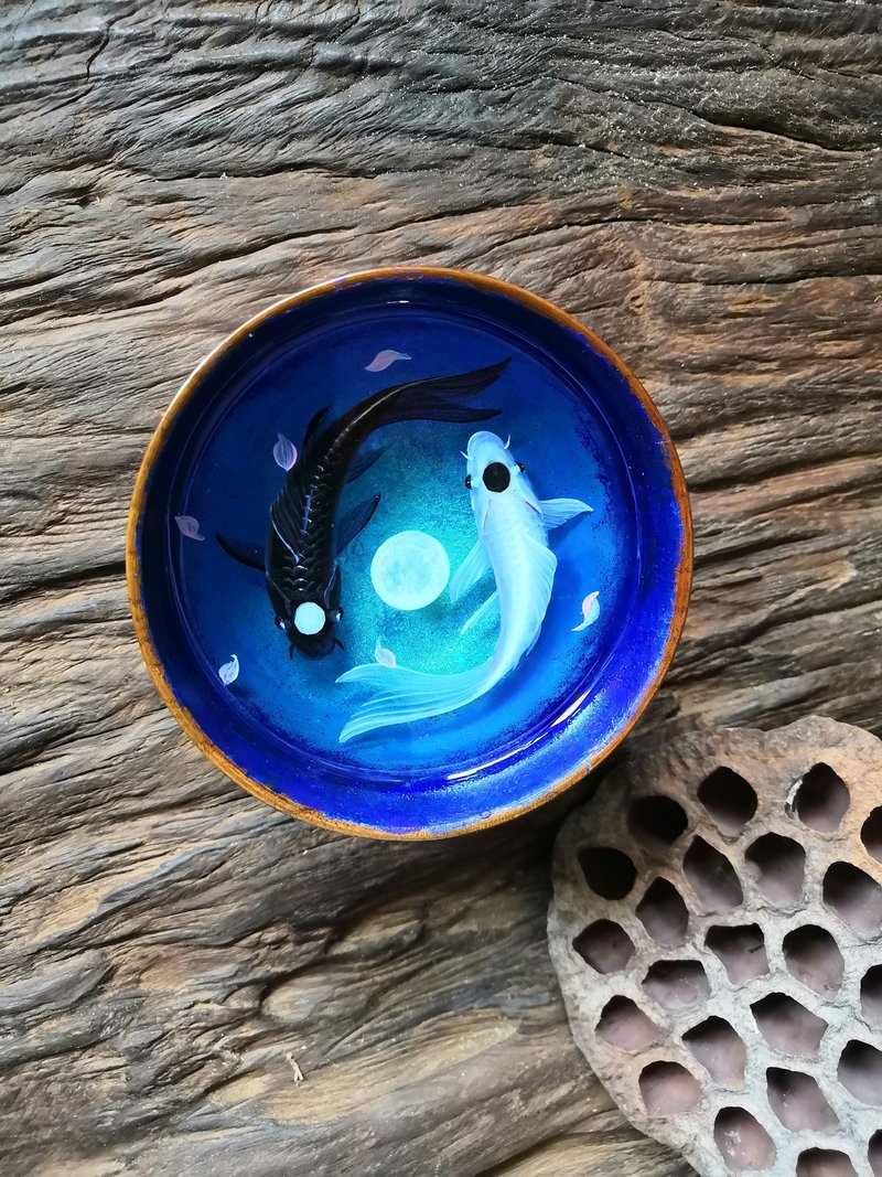 阴阳鲤鱼星夜空 3D树脂画手绘 永生鱼 可私人定制 - 摆饰 - 树脂 多色