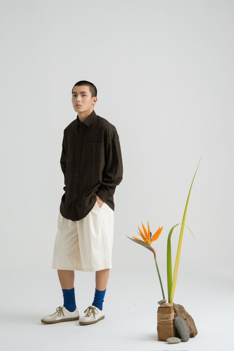 泥染长袖衬衫 - 男装衬衫 - 棉．麻 