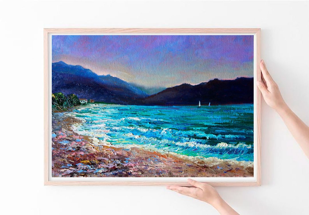 Sailboat Painting Oil Seascape Original Art Beach Canvas Art Nautical Artwork - 海报/装饰画/版画 - 颜料 多色
