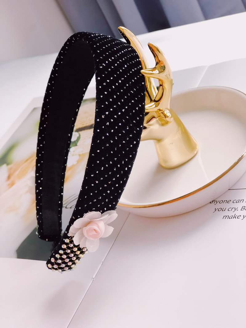 原创底部闪钻双边花朵发箍 - 发带/发箍 - 其他材质 黑色