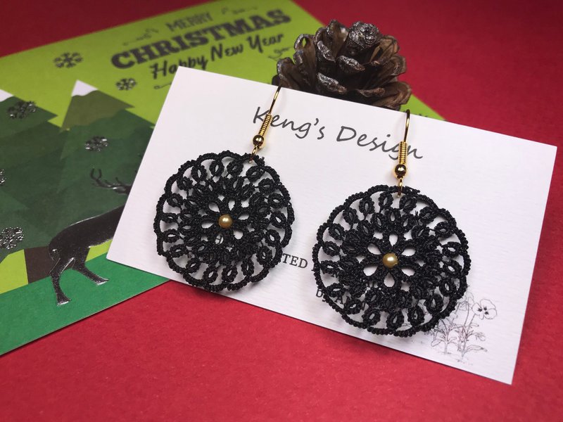 捕梦网耳环(黑色) / 手织蕾丝 / 礼物 / Swarovski/ 定制化 - 耳环/耳夹 - 聚酯纤维 黑色