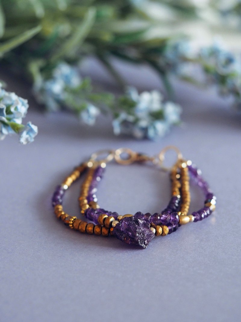 Raw amethyst bracelet/ Natural crystal bracelet vintage inspired - 手链/手环 - 宝石 紫色