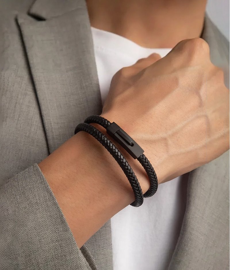 男士真皮手鍊 復古牛皮手環 女生編織皮繩 簡約設計 送男友禮物 - 手链/手环 - 真皮 