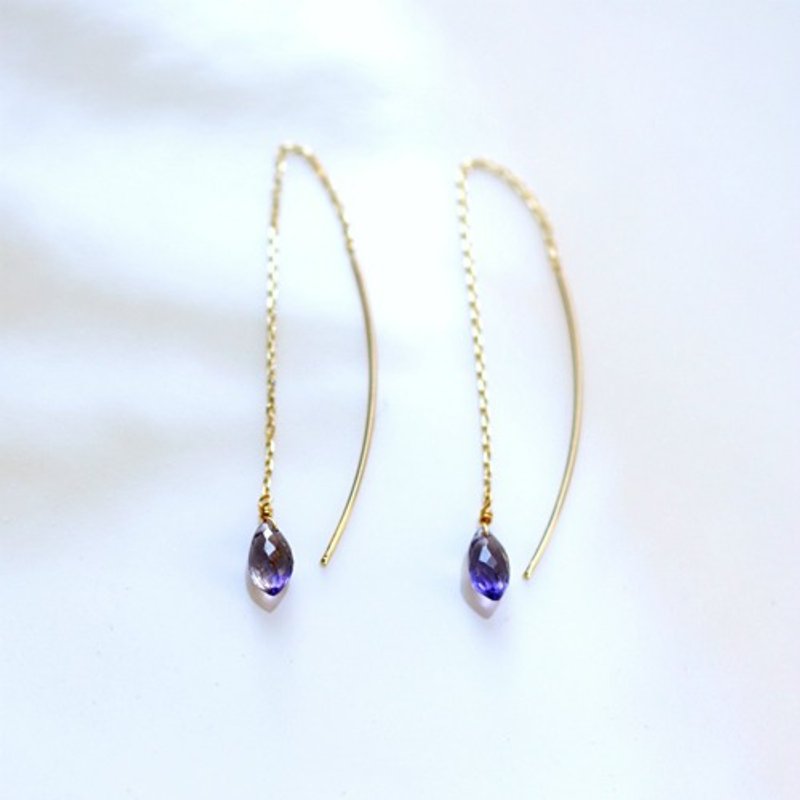 K10 堇青石 chandelier 切割 长款耳环 Aida - 耳环/耳夹 - 宝石 蓝色