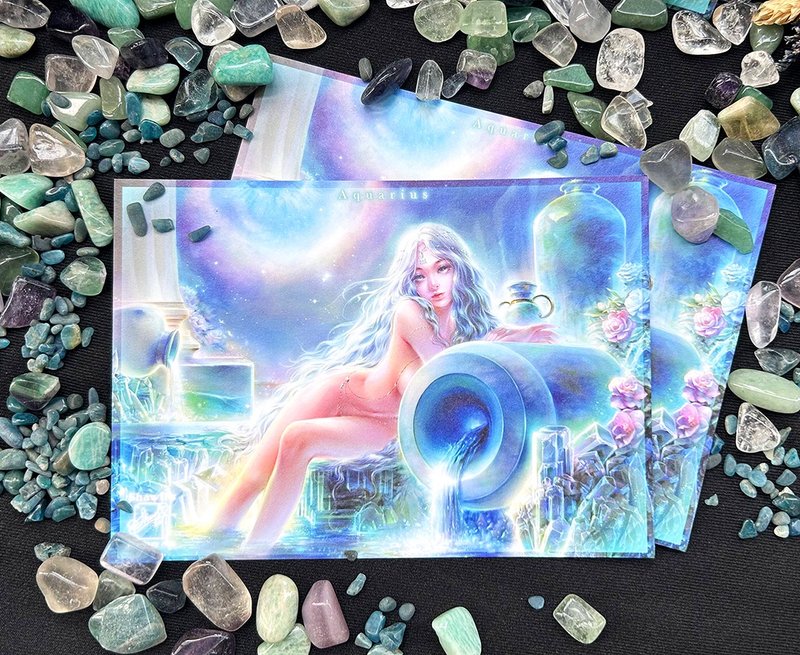 【限量明信片】宝石星座-水瓶座圣诞礼物 交换礼物 - 卡片/明信片 - 纸 蓝色