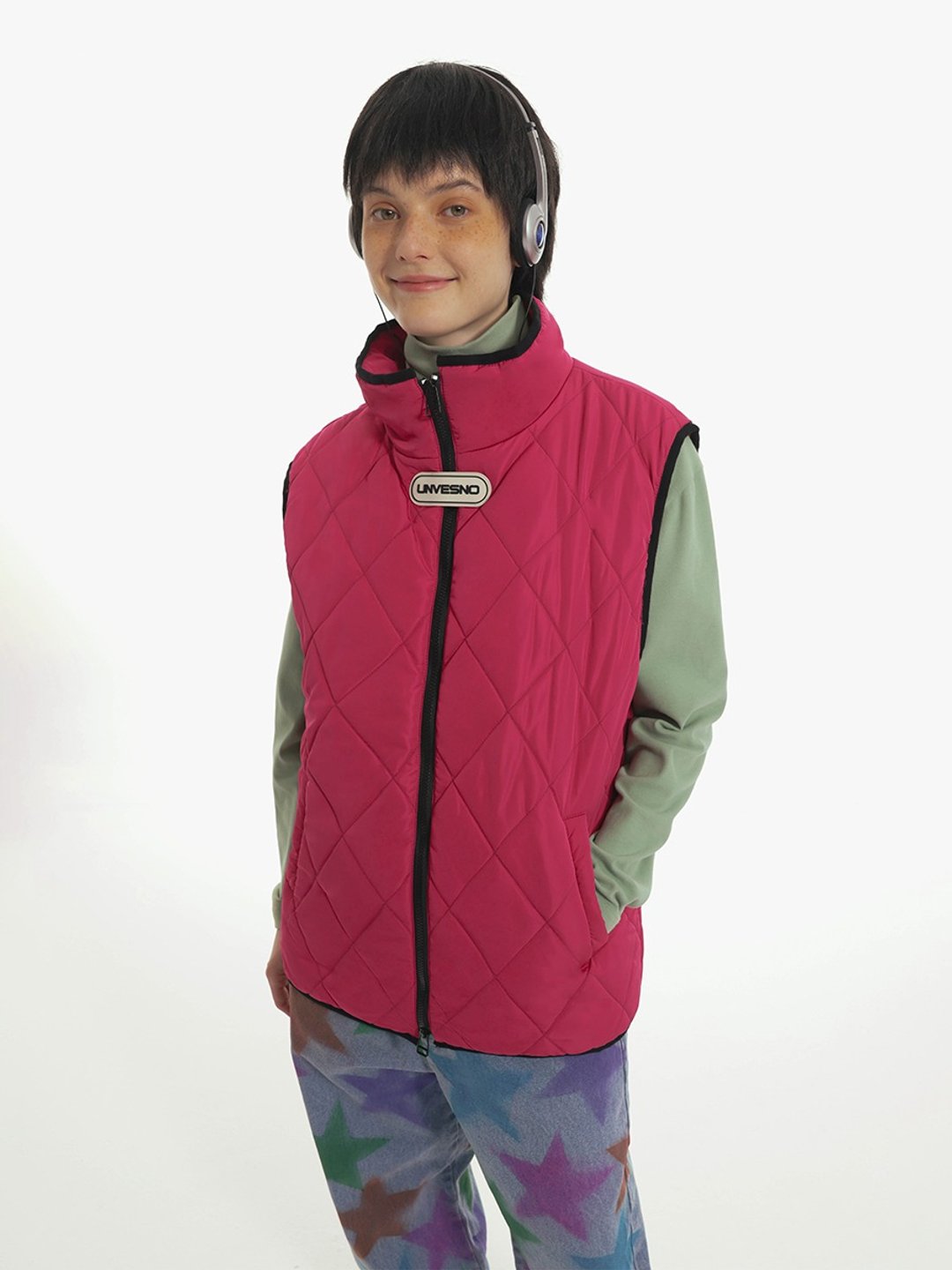 Unvesno (UN) 双拉链头包条菱格叠穿羽绒棉服马甲加厚保暖CT-2189 - 男装背心 - 其他材质 蓝色
