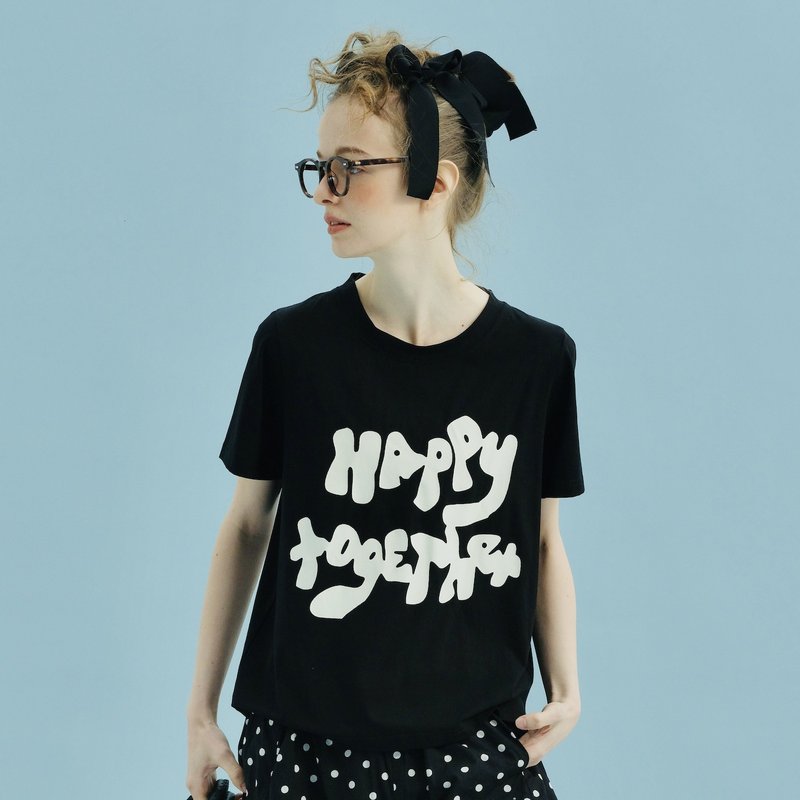 黑色乐融融T恤 / 上衣 T-shirt - 女装 T 恤 - 棉 黑色