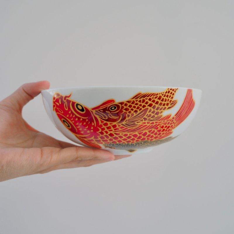 大号深面碗 - Carp is dragon in heaven - 盘子/餐盘/盘架 - 陶 红色
