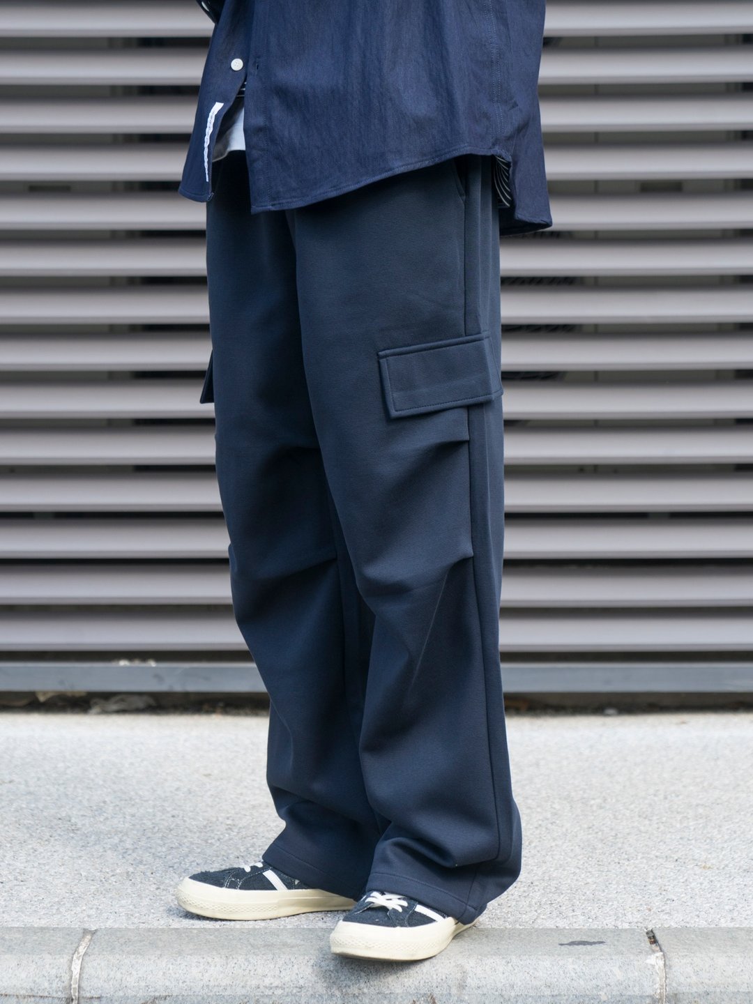 Pants 藏青色工装 卫衣面料卫裤 垂坠感宽松直筒松紧腰围 - 男士长裤 - 其他材质 