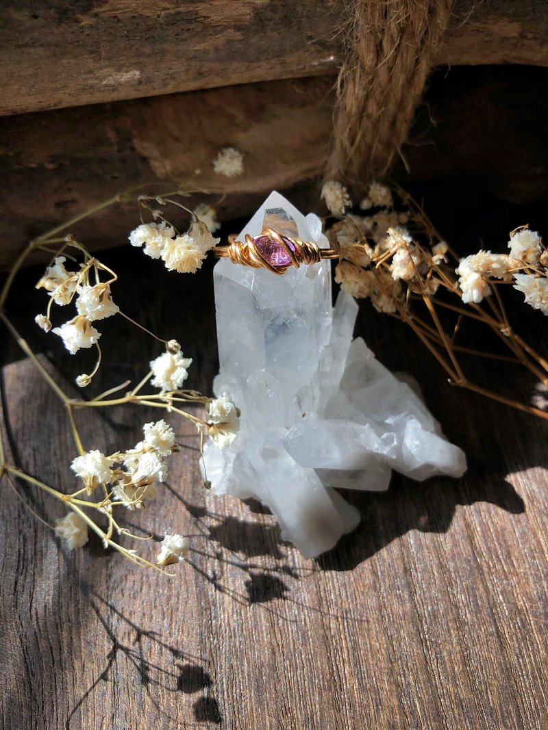 【森魔】紫水晶戒指/进口镀色艺术铜线编织矿石/可定制化 - 戒指 - 半宝石 紫色