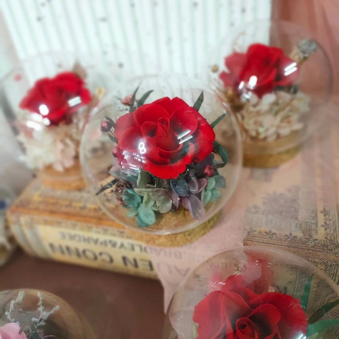【Lingling's Studio荞翎工作室】玫瑰球型花盅 玻璃花盅 - 干燥花/捧花 - 植物．花 多色