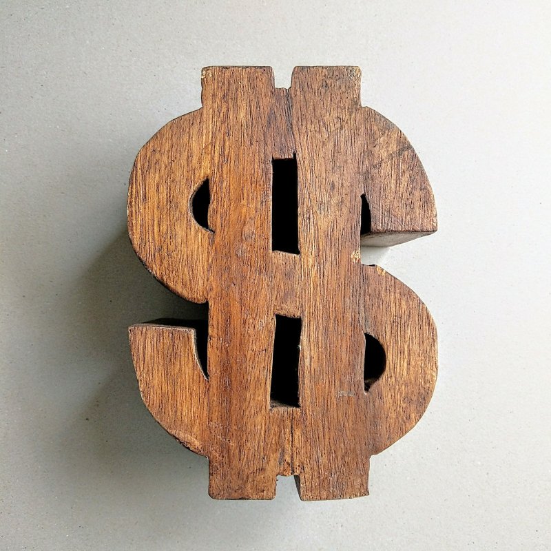 美国古董老物 | 手工制作 原木实心金钱字符号 柜台立体摆饰 - 摆饰 - 木头 咖啡色