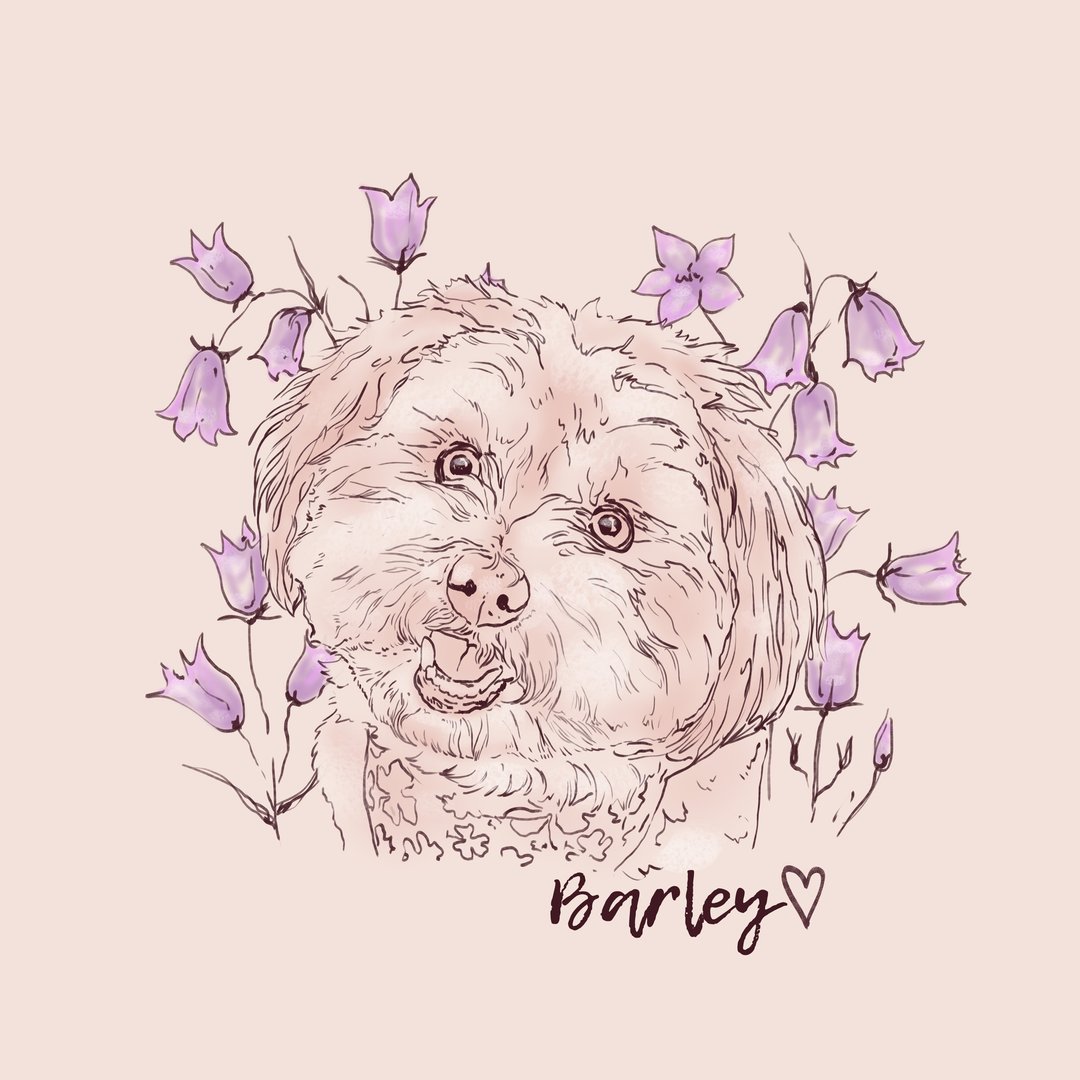 Custom Digital Portrait Dog Floral Sandy - Personalized printable dog art - 其他 - 其他材质 