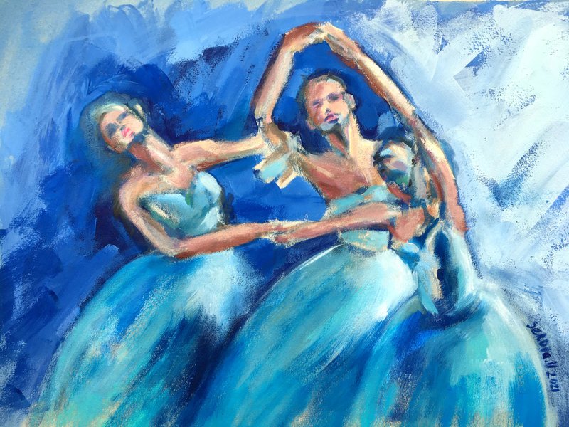 Ballerina Impressionist Oil Painting Original Hand Painted - 墙贴/壁贴 - 纸 蓝色