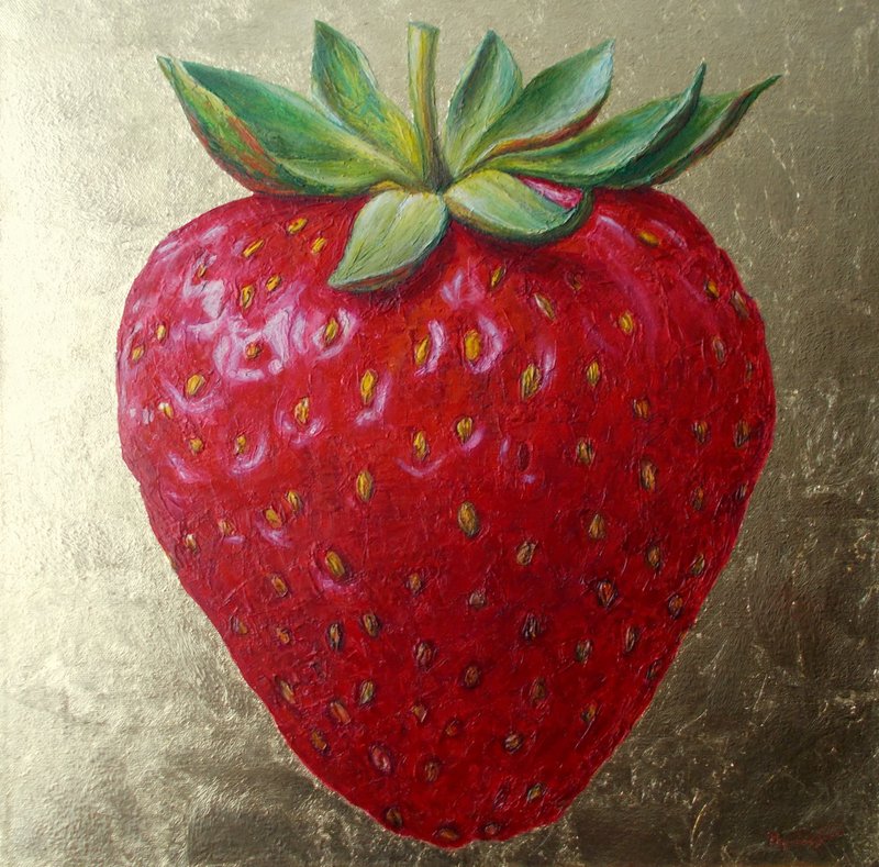 绘画草莓红色和金色墙漆印象派浆果极简主义 - 墙贴/壁贴 - 其他材质 多色