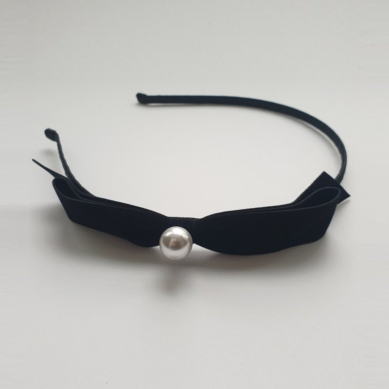Black velvet point pearl ribbon Headband,No SLIP / NO headache / No hard - 发带/发箍 - 其他材质 黑色