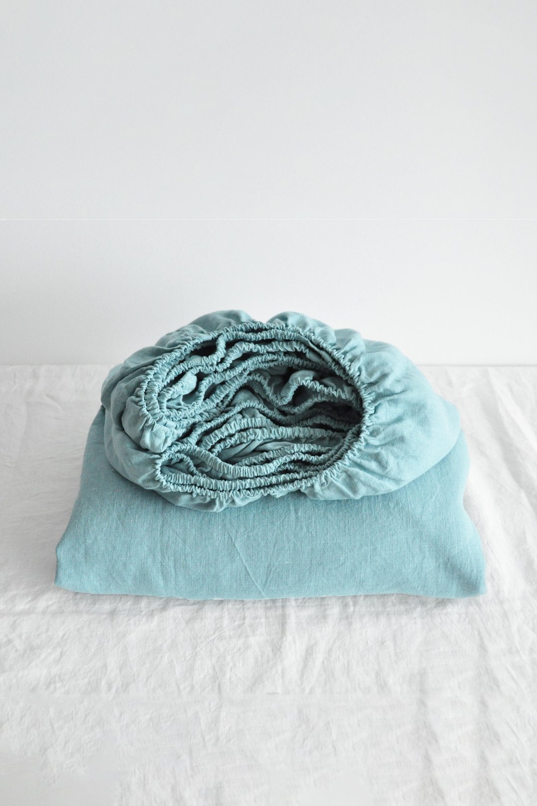 Sea glass linen fitted sheet / Softened linen bed sheet / Deep pocket - 寝具 - 亚麻 蓝色
