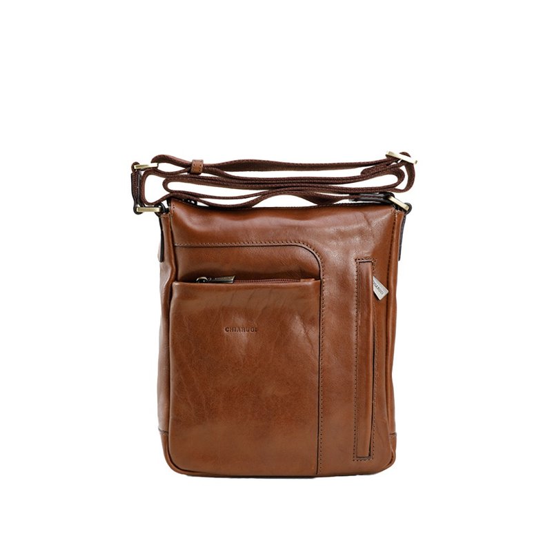 CHIARUGI 意大利牛皮 NEW CLASSIC 直立侧背包 - 侧背包/斜挎包 - 真皮 咖啡色