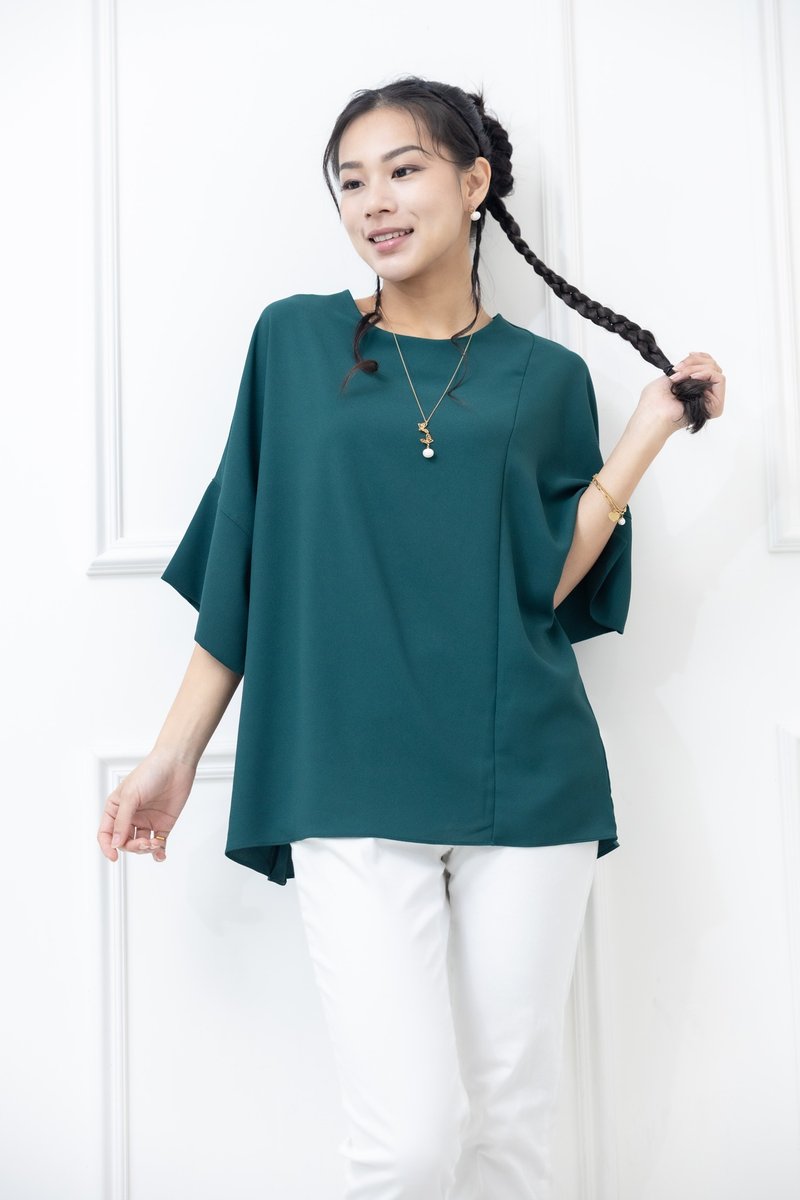 袖子开衩素色雪纺上衣 绿色 - 女装 T 恤 - 其他材质 绿色