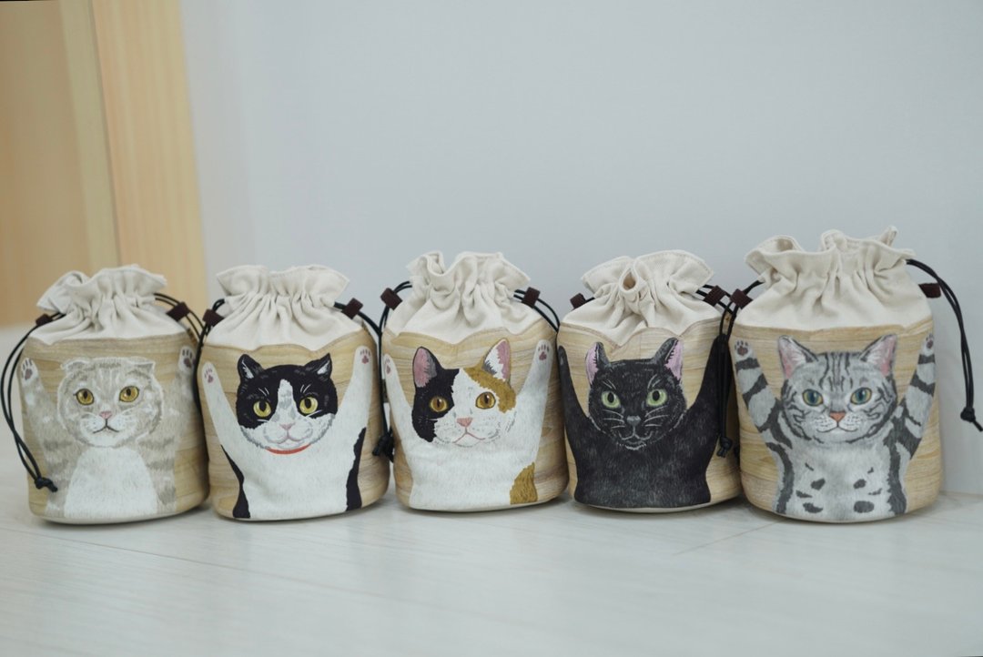 两用立体水桶束口包 小 大猫脸 奔驰 三花 黑猫 虎斑 奶油白 - 束口袋双肩包 - 棉 多色