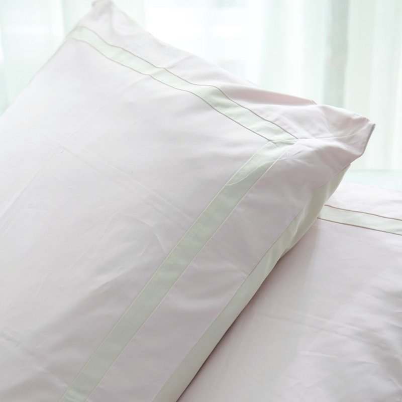 单人_写一首情诗100%有机棉单人被套双枕套组_石英粉红拚奶油棕 - 寝具 - 棉．麻 粉红色