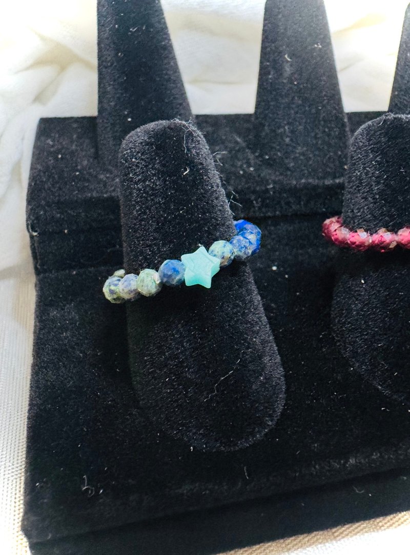 水晶系列 - 青金石与蓝色帝皇石星星戒指 - 戒指 - 水晶 蓝色