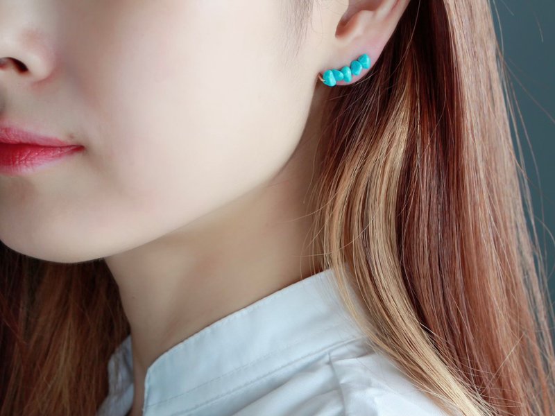 14kgf-2way(pierced earrings/clip-on)sleeping beauty turquoise - 耳环/耳夹 - 其他金属 蓝色