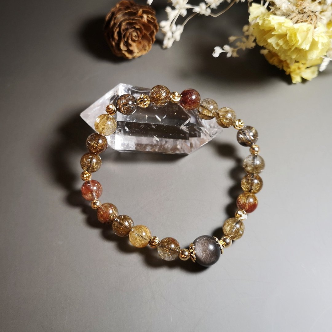 天然 混色 发晶 设计手链 - 手链/手环 - 水晶 咖啡色