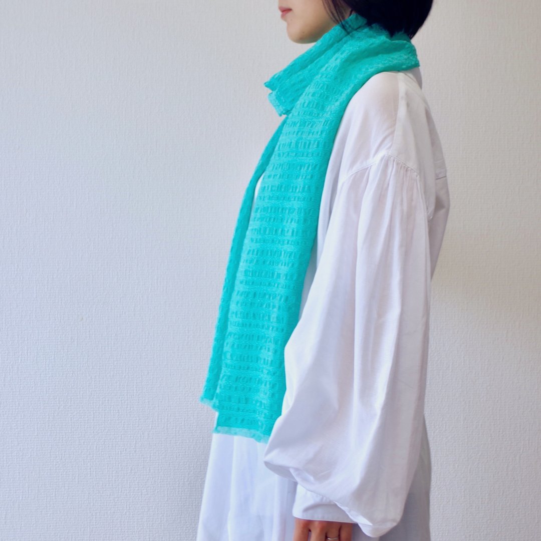 silk scarf from kyoto Japan  filtango stole  SARASA applegreen  washable by hand - 围巾/披肩 - 丝．绢 绿色