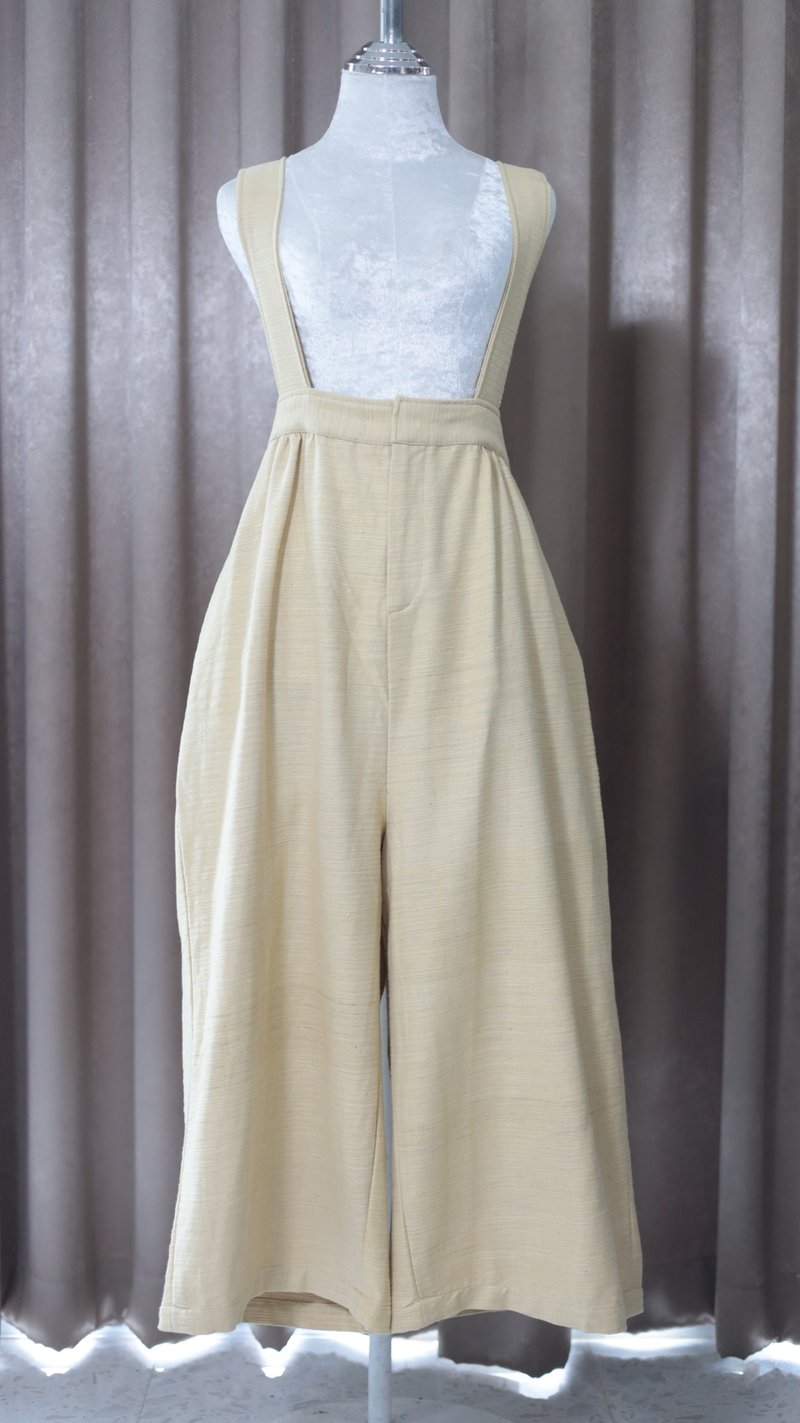 Loom & Leaf - 高腰工装吊带裤，手工纺织纯棉 - 背带裤/连体裤 - 棉．麻 黄色