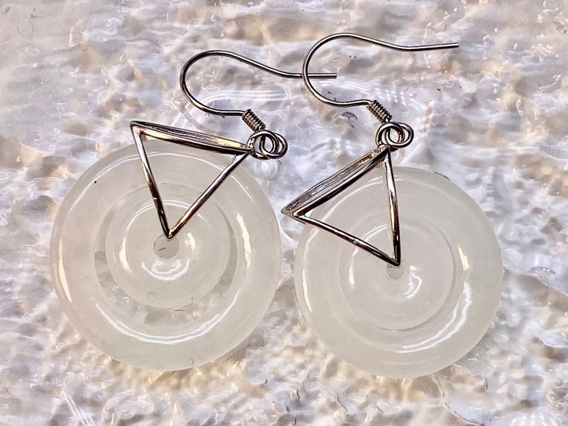 纯银系列 - 白冰翡翠双圈纯银耳环 - 耳环/耳夹 - 宝石 