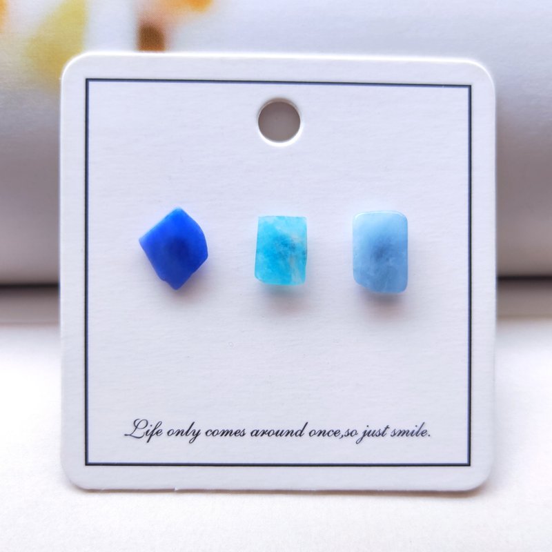 舒俱来天河石海蓝宝三拼色耳钉不规则苏纪石耳饰碎石薄片耳钉3只 - 耳环/耳夹 - 其他材质 