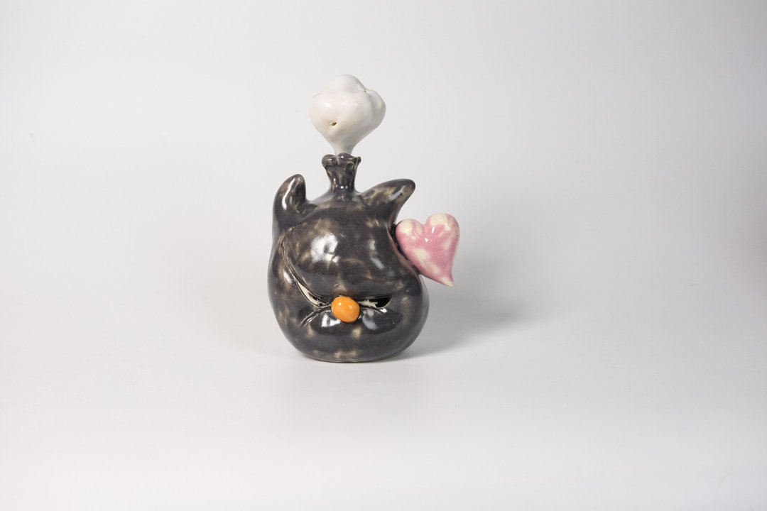 气炸的黑猫 - 手捏陶瓷雕塑、摆饰、陶偶 - 玩偶/公仔 - 陶 