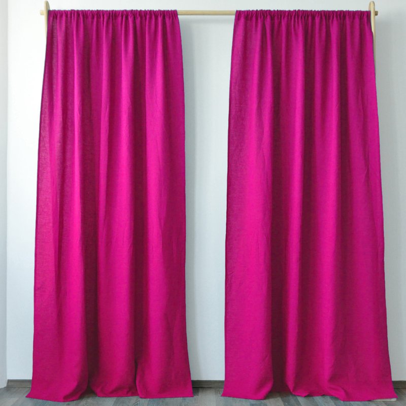 Fuchsia regular and blackout linen curtains / Custom curtains / 2 panels - 门帘/门牌 - 亚麻 粉红色