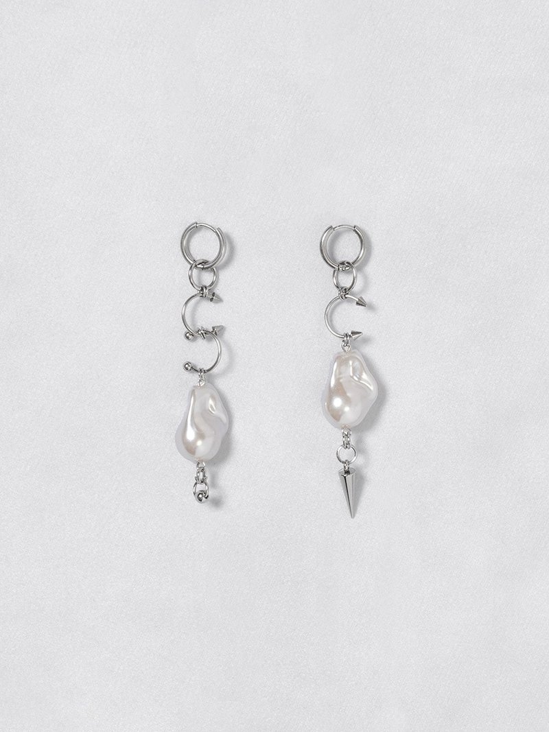 珍珠铆钉耳环 / 银色 / 白色 / hellcatpunks / hcp-ac-0416 - 耳环/耳夹 - 铜/黄铜 银色